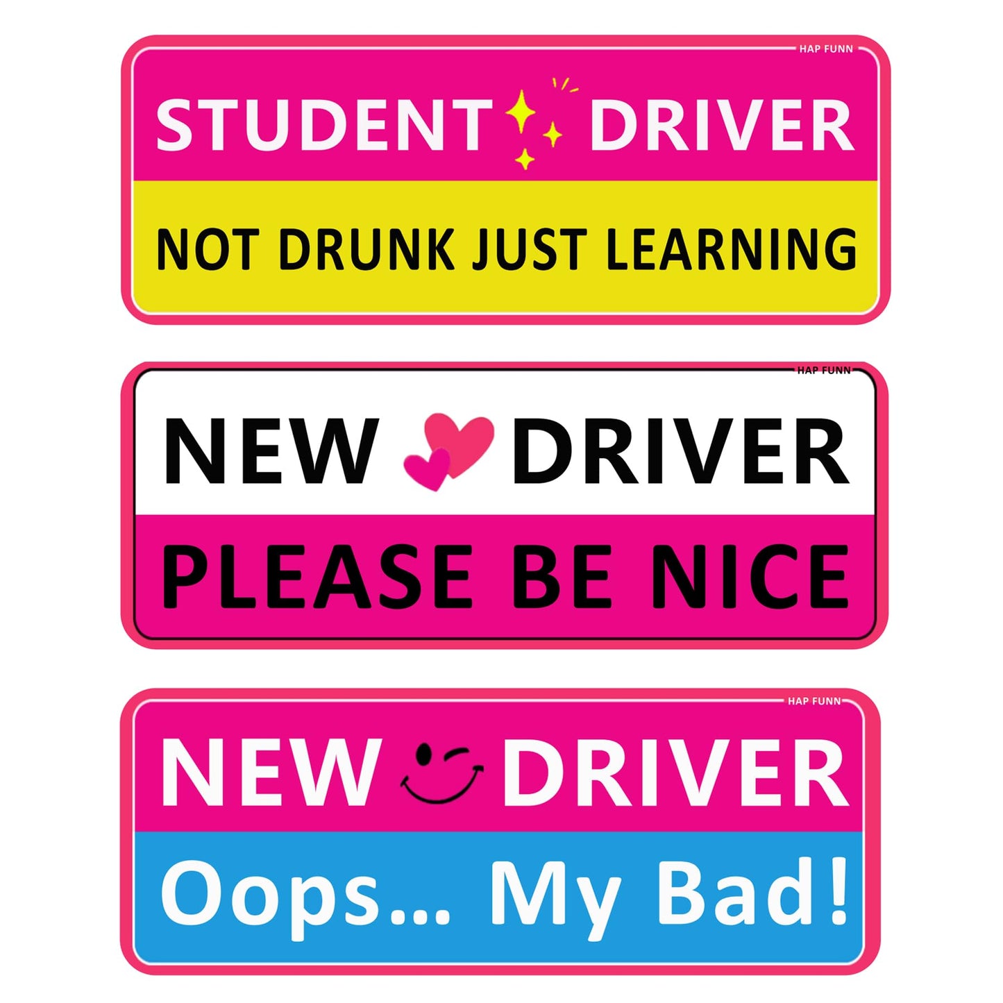 Student Driver Magnet for Car, 3pcs Funny New Driver Magnet Sticker for Car, Cute Pink Reflective Magnetic Bumper Sticker, Remov