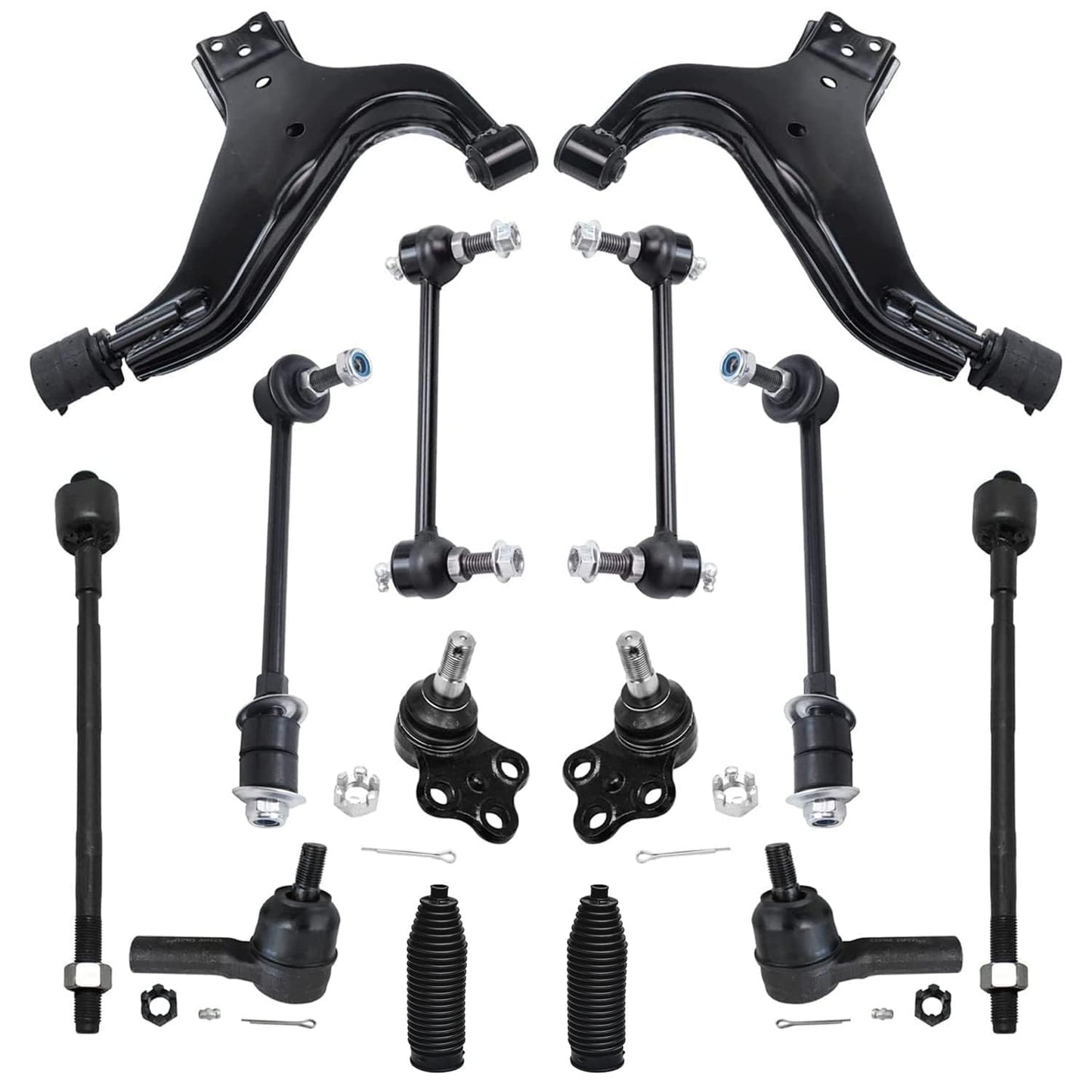 Detroit Axle - Front 14pc Suspension Kit for 1996-2004 Nissan Pathfinder Infiniti QX4, 2 Lower Control Arms 2 Ball Joints 4 Fron