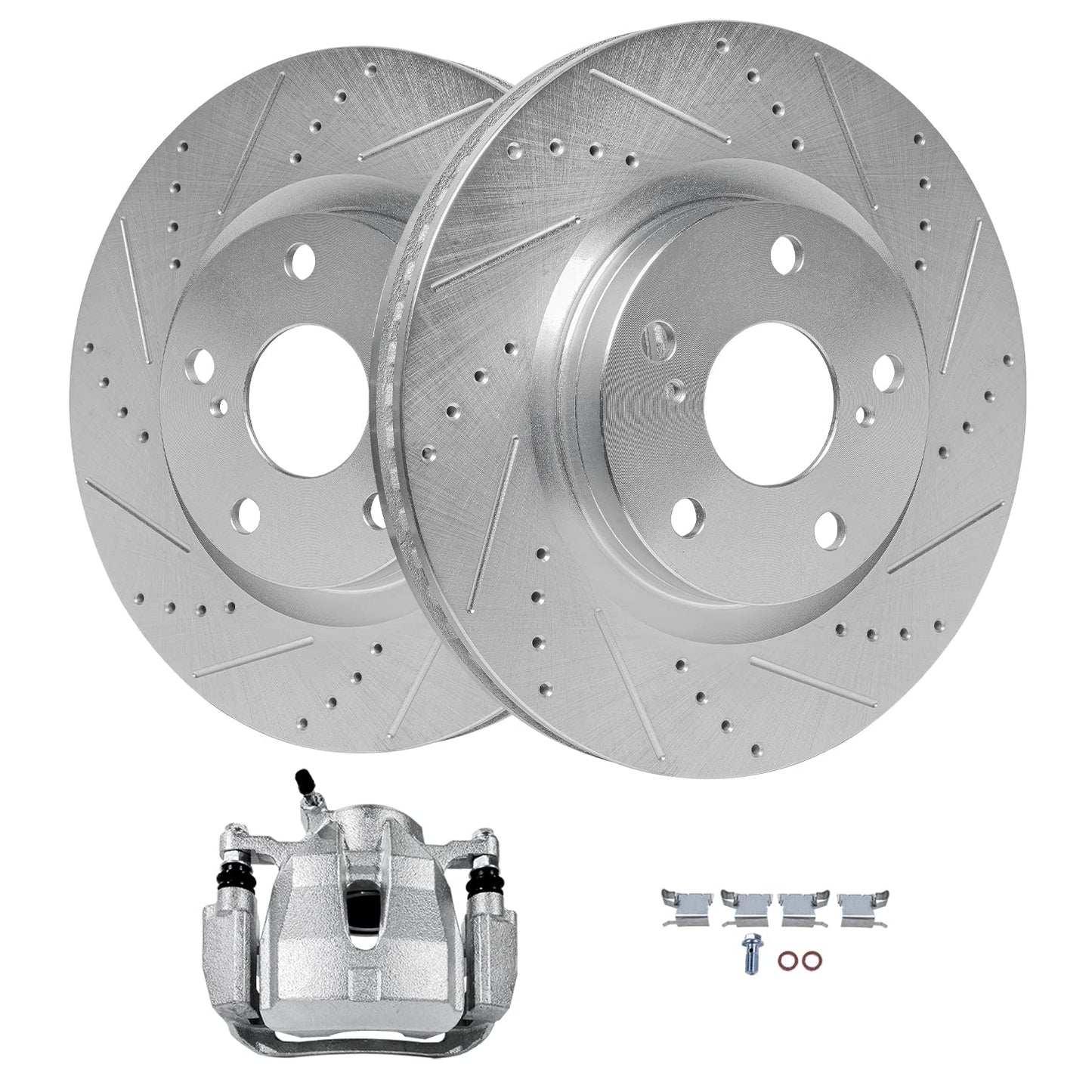Detroit Axle - Front Drilled Rotors Right Brake Caliper Replacement for RAV4 Matrix tC Vibe Mirai Corolla iM - 3pc Set
